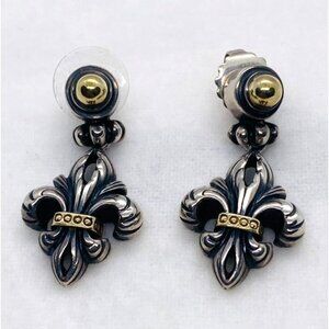 Lagos Caviar Fleur De Lis Dangle Drop Earrings Sterling Siver 925 18K